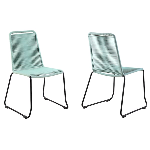 Armen Living Shasta Outdoor Metal and Wasabi Rope Stackable Dining Chair, PK2 LCSHSIWSB - main